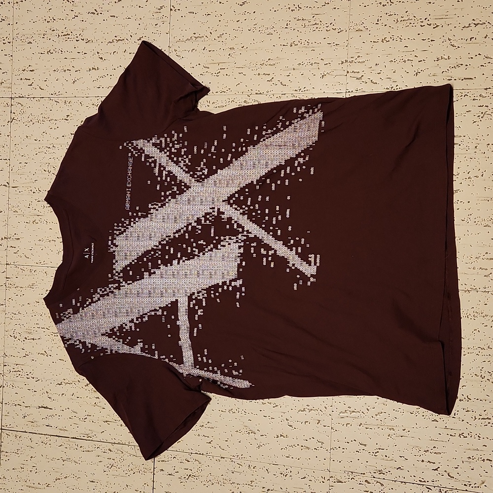 Armani Exchange Multi Number Big Spellout Logo T-Shirt Burgendy And White